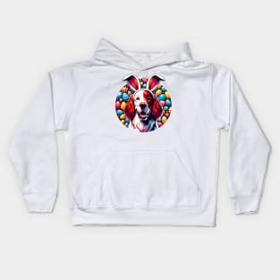 Irish Red and White Setter Enjoys Easter with Bunny Ears Kids Hoodie